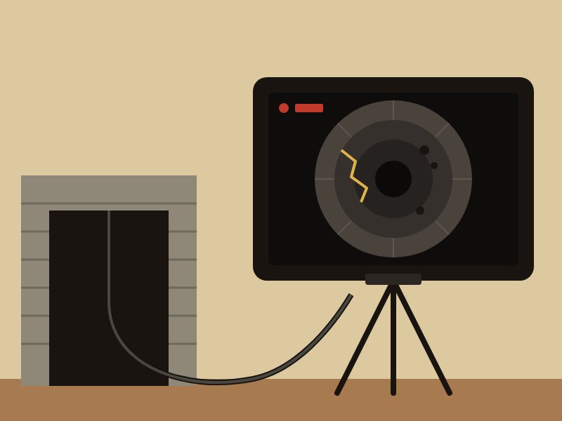 Ilustración: inspección de un conducto de chimenea con cámara y pantalla