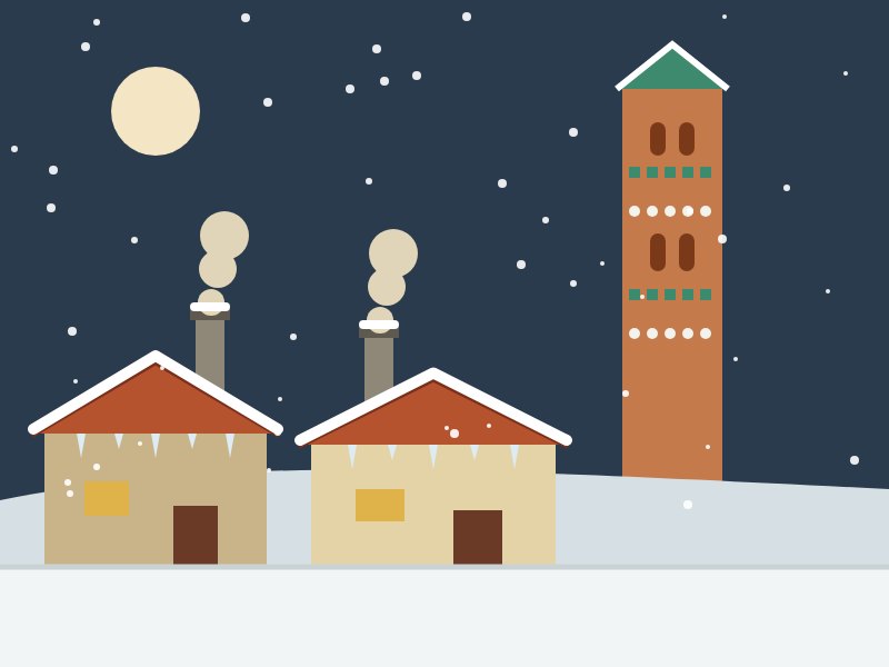 Ilustración: casas nevadas con carámbanos y una torre mudéjar de Teruel